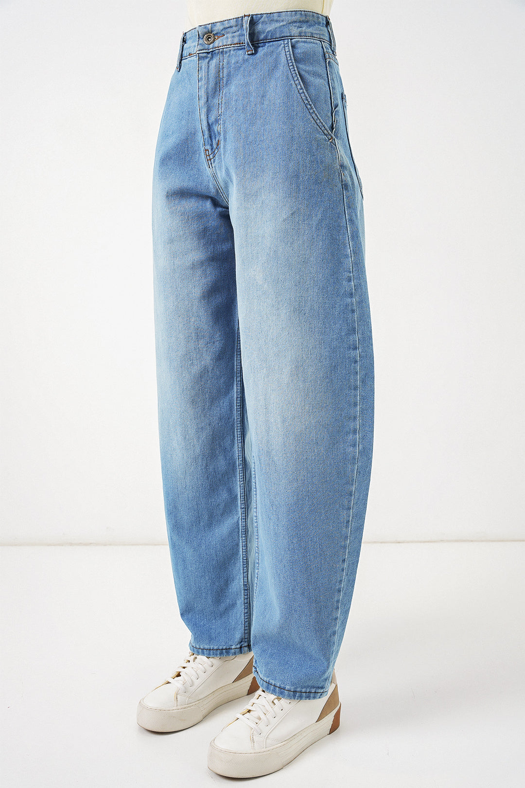 Bigdart Pantalon en jean baggy taille haute femme 6689 - Bleu clair