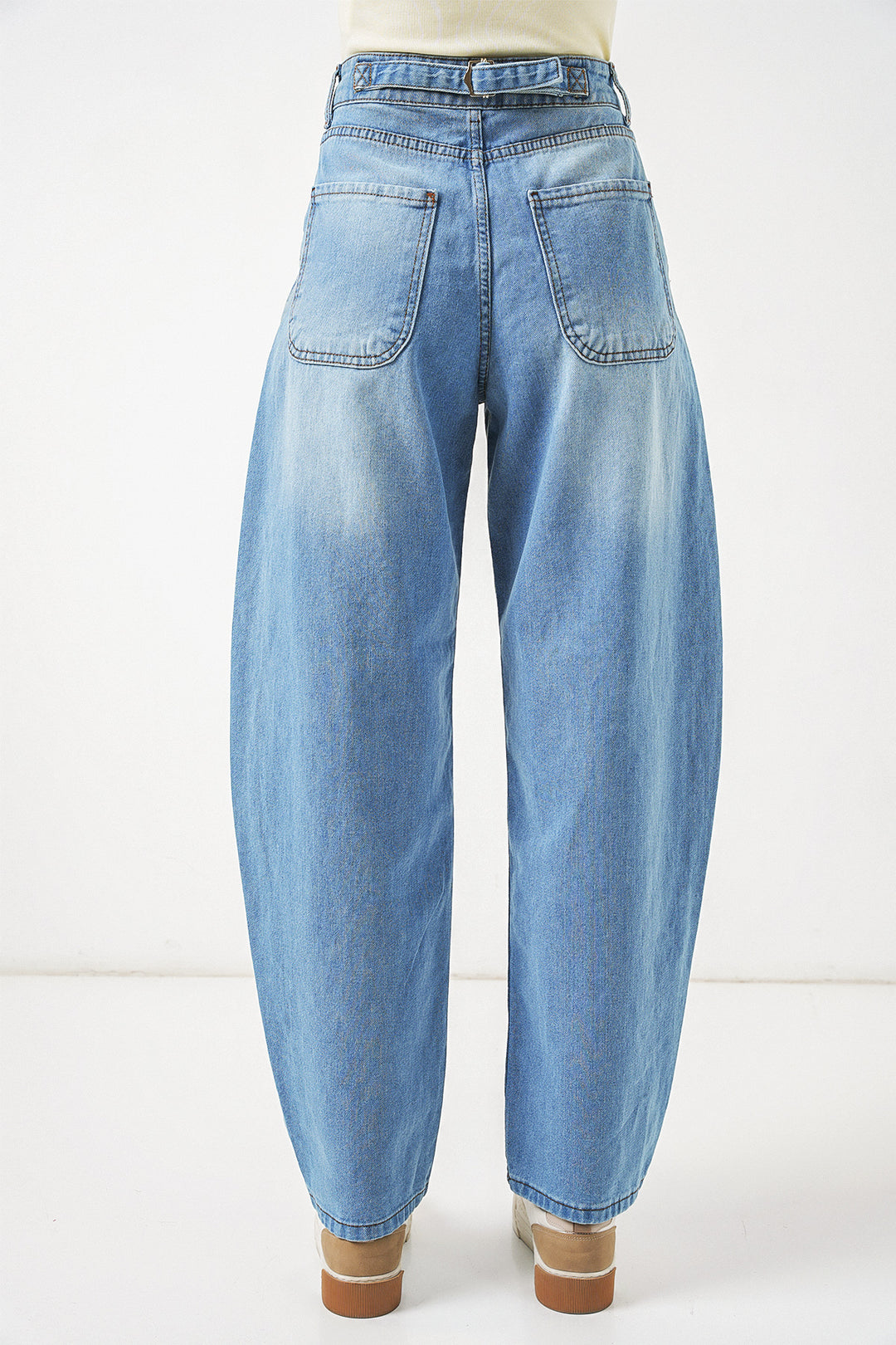 Bigdart Pantalon en jean baggy taille haute femme 6689 - Bleu clair