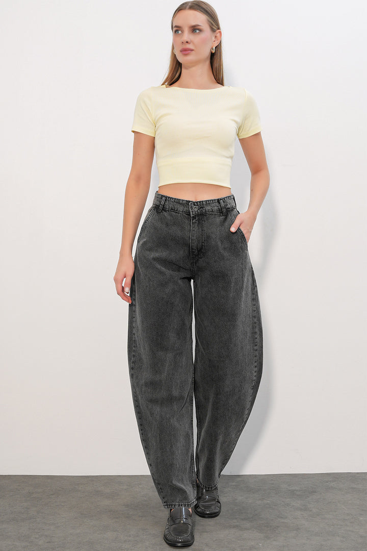 Bigdart 6689 Pantalon en jean baggy taille haute pour femme - Anthracite