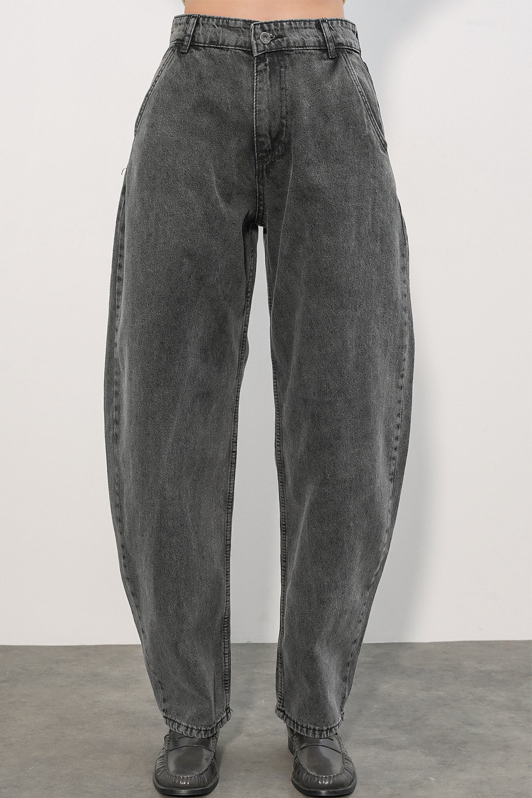 Bigdart 6689 Pantalon en jean baggy taille haute pour femme - Anthracite