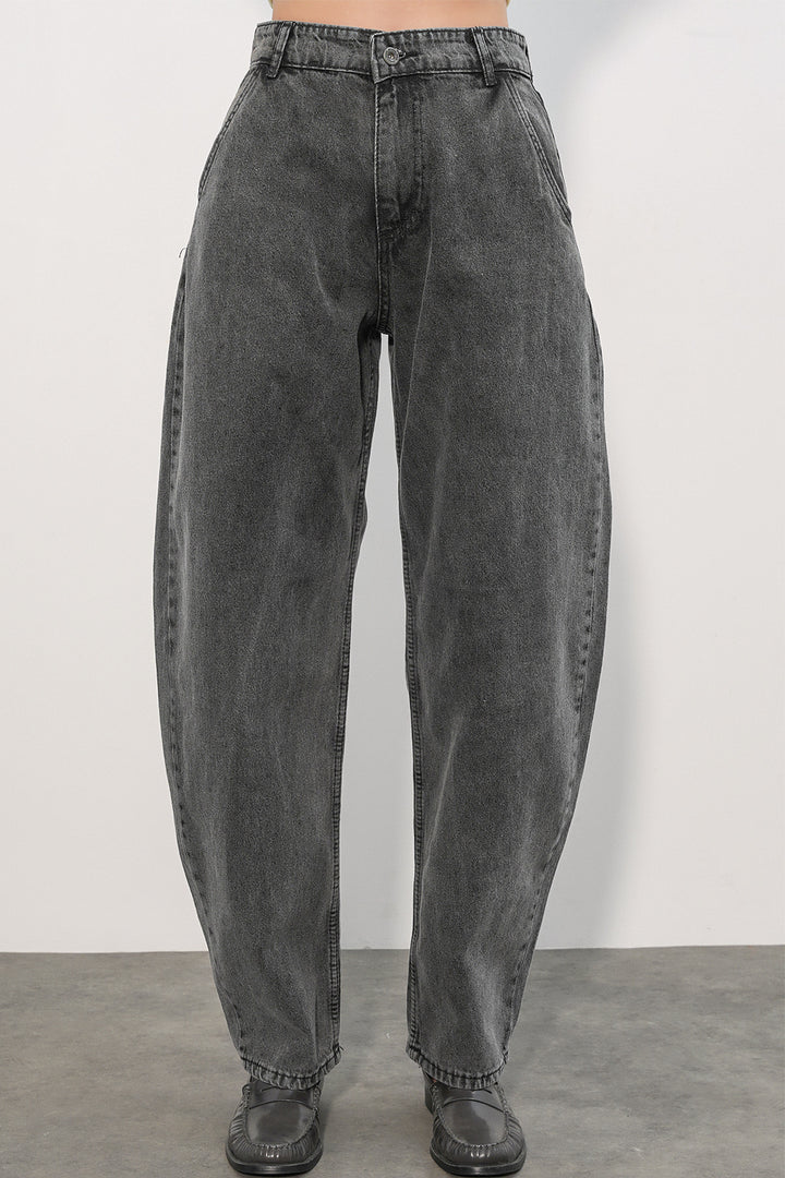 Bigdart 6689 Pantalon en jean baggy taille haute pour femme - Anthracite