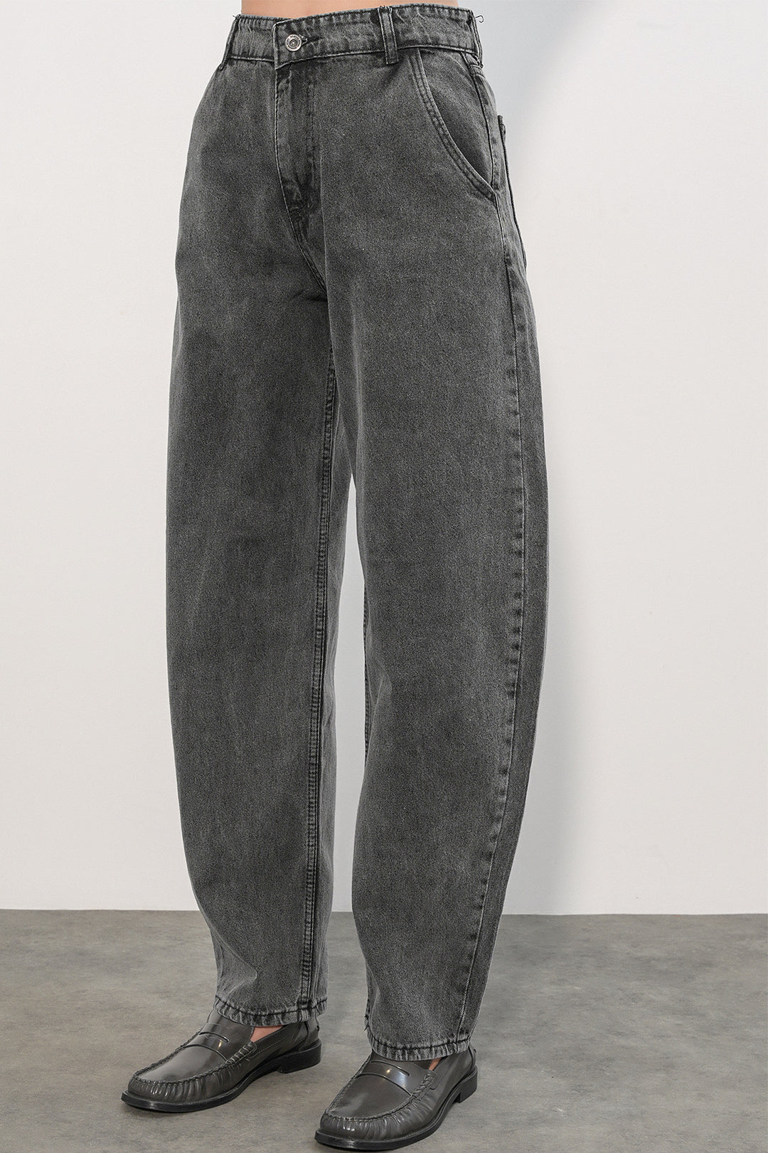Bigdart 6689 Pantalon en jean baggy taille haute pour femme - Anthracite