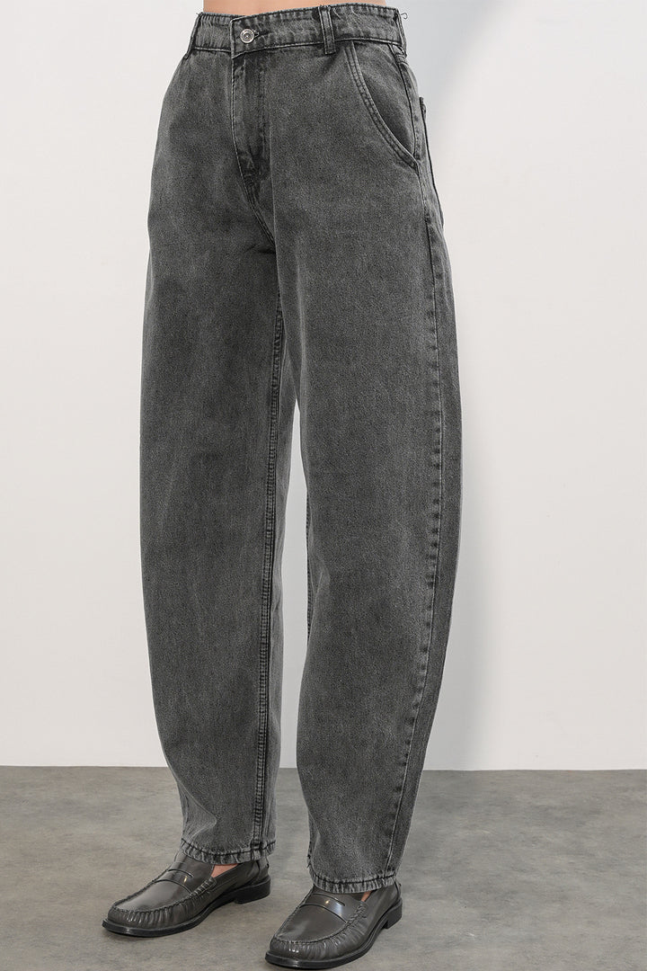 Bigdart 6689 Pantalon en jean baggy taille haute pour femme - Anthracite