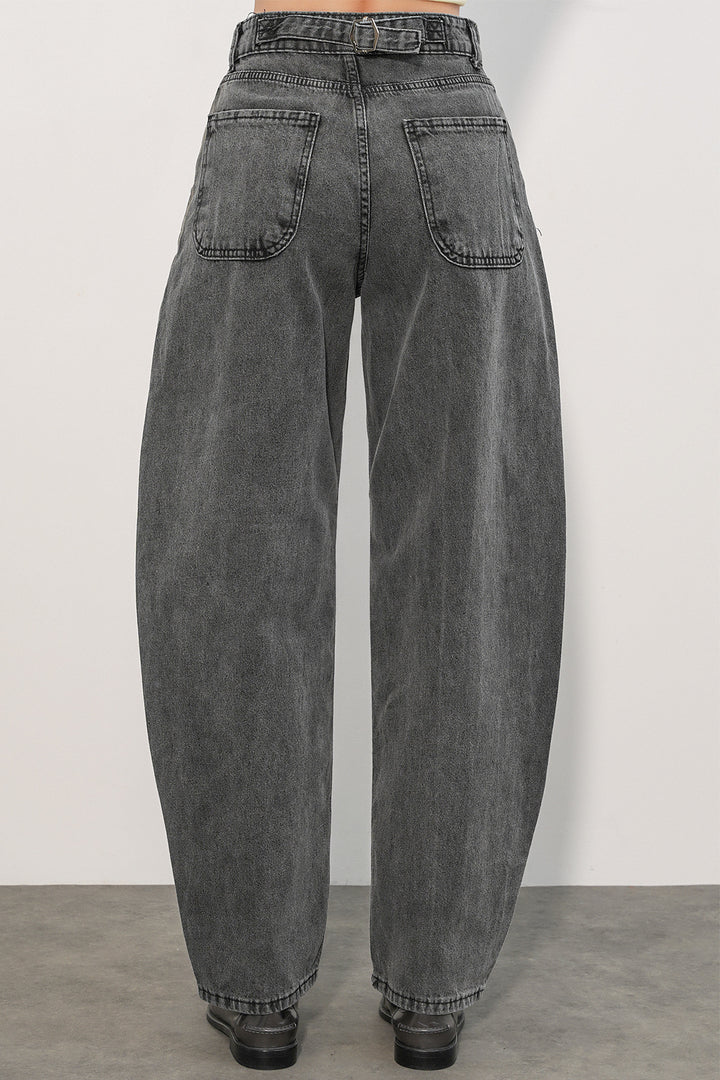Bigdart 6689 Pantalon en jean baggy taille haute pour femme - Anthracite