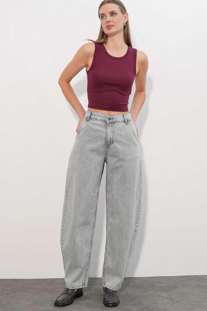 Bigdart 6689 Pantalon en jean baggy taille haute pour femme - Gris