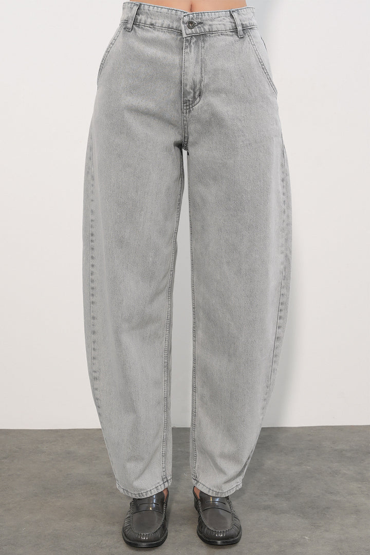 Bigdart 6689 Pantalon en jean baggy taille haute pour femme - Gris