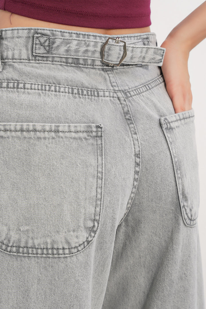 Bigdart 6689 Pantalon en jean baggy taille haute pour femme - Gris