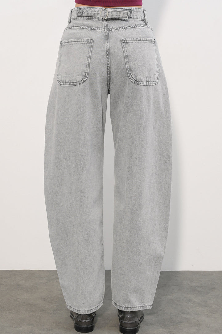 Bigdart 6689 Pantalon en jean baggy taille haute pour femme - Gris