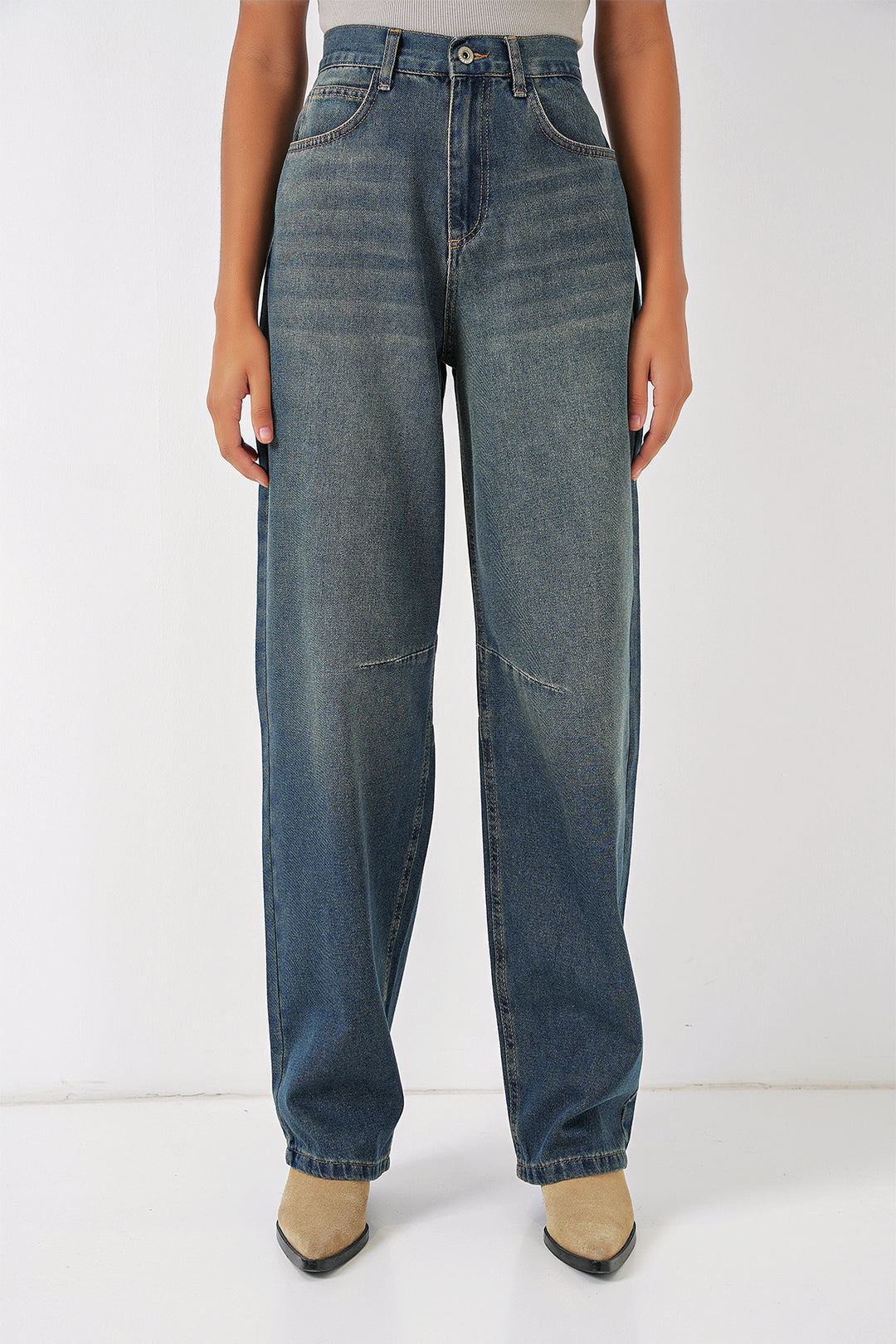 Bigdart 6689 Pantalon en Jean Baggy Taille Haute pour Femme - Indigo