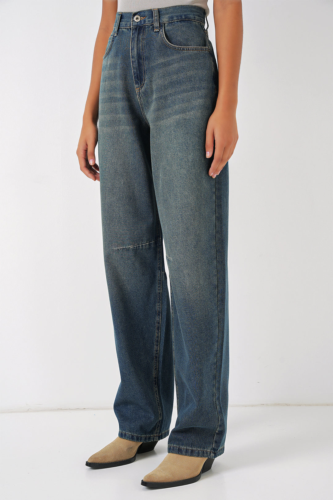 Bigdart 6689 Pantalon en Jean Baggy Taille Haute pour Femme - Indigo