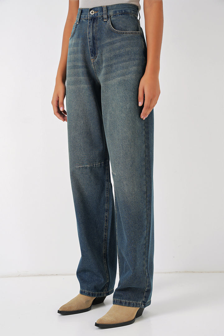 Bigdart 6689 Pantalon en Jean Baggy Taille Haute pour Femme - Indigo