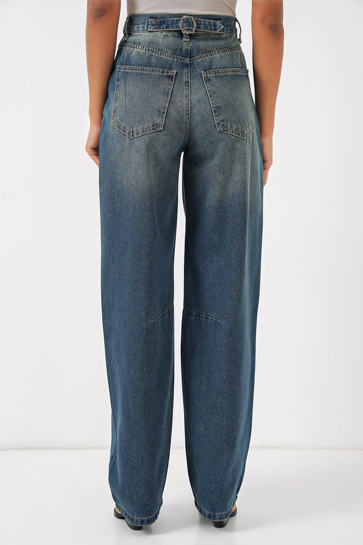 Bigdart 6689 Pantalon en Jean Baggy Taille Haute pour Femme - Indigo