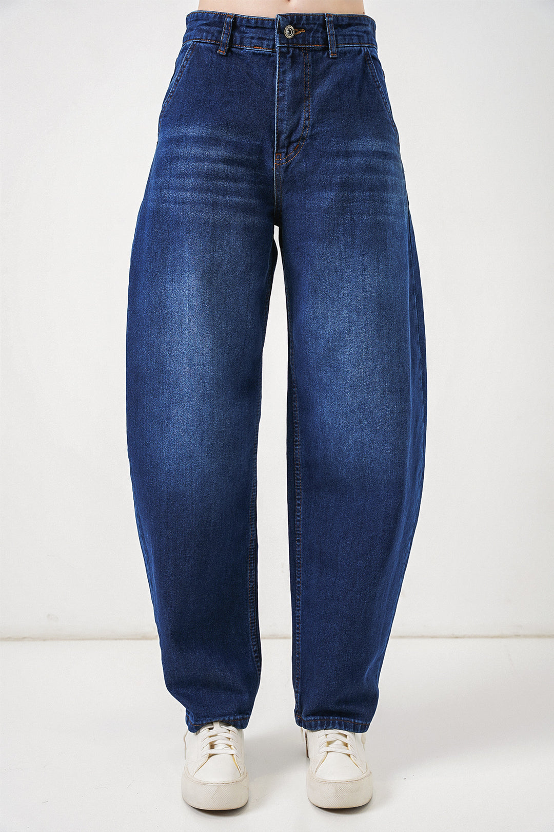 Bigdart 6689 Pantalon en Jean Baggy Taille Haute pour Femme - Bleu marine