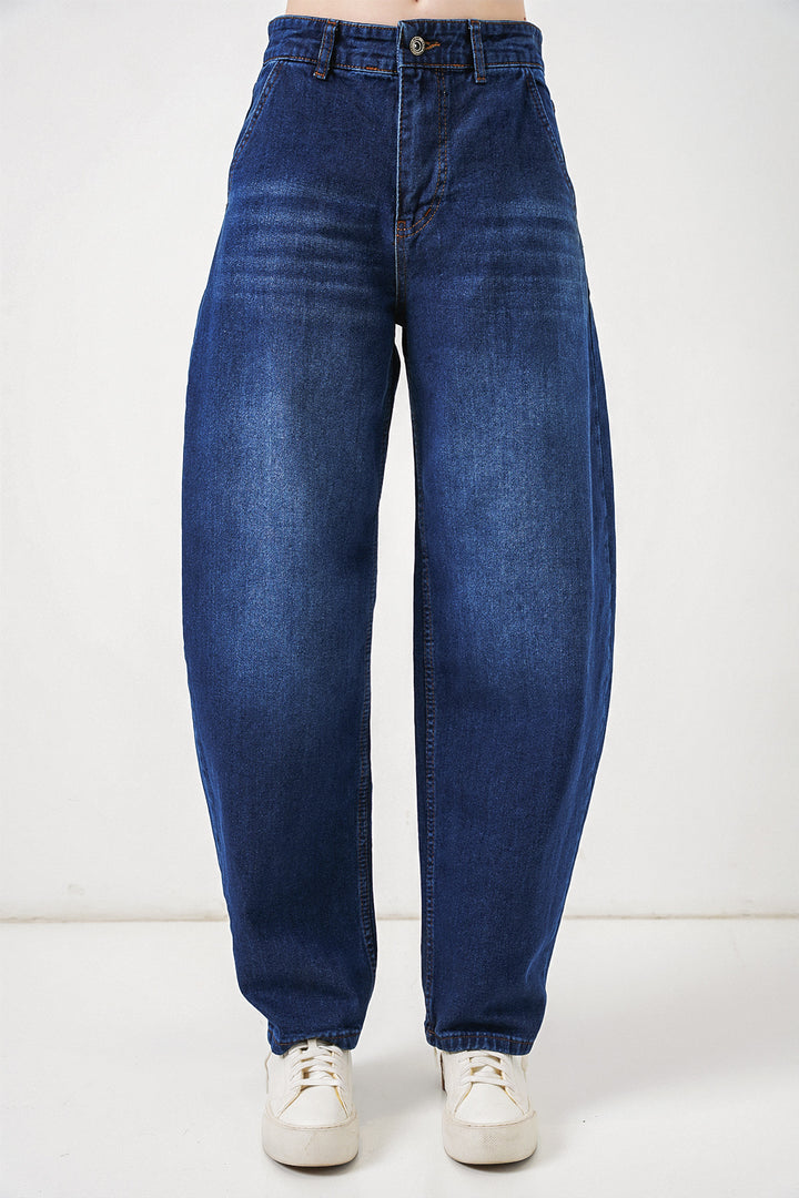 Bigdart 6689 Pantalon en Jean Baggy Taille Haute pour Femme - Bleu marine