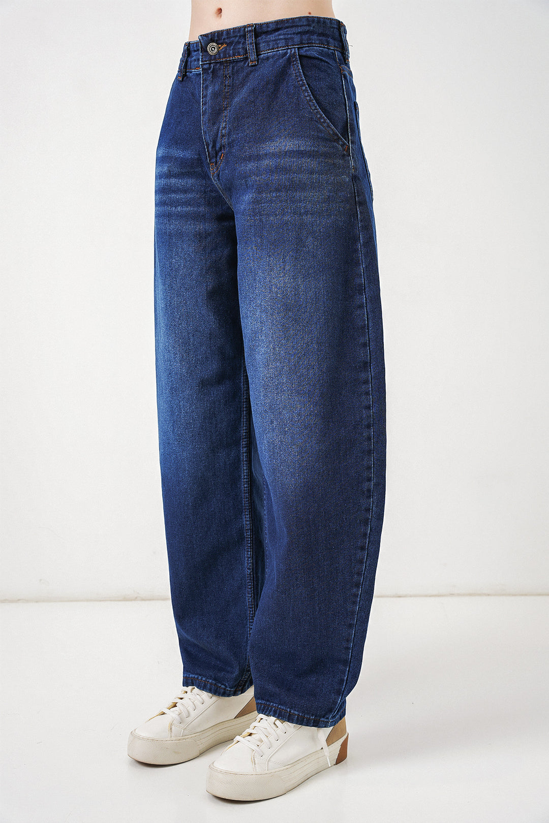 Bigdart 6689 Pantalon en Jean Baggy Taille Haute pour Femme - Bleu marine