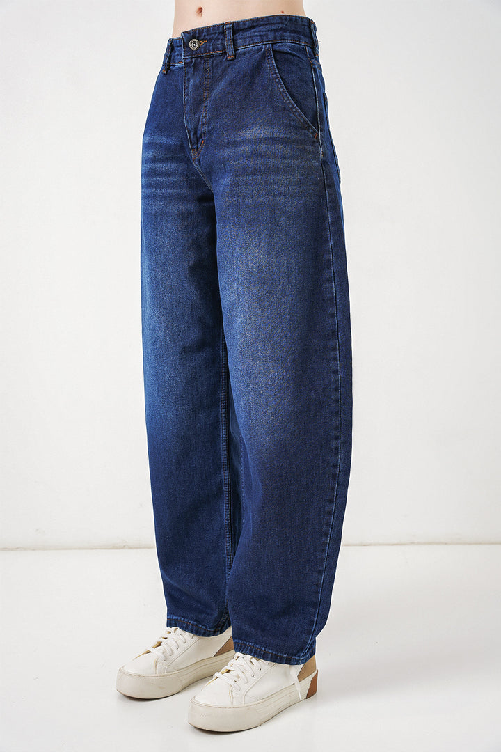 Bigdart 6689 Pantalon en Jean Baggy Taille Haute pour Femme - Bleu marine