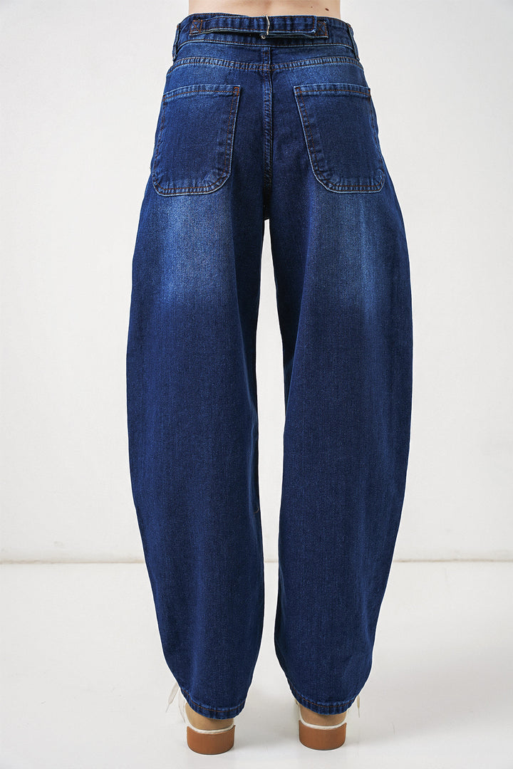 Bigdart 6689 Pantalon en Jean Baggy Taille Haute pour Femme - Bleu marine