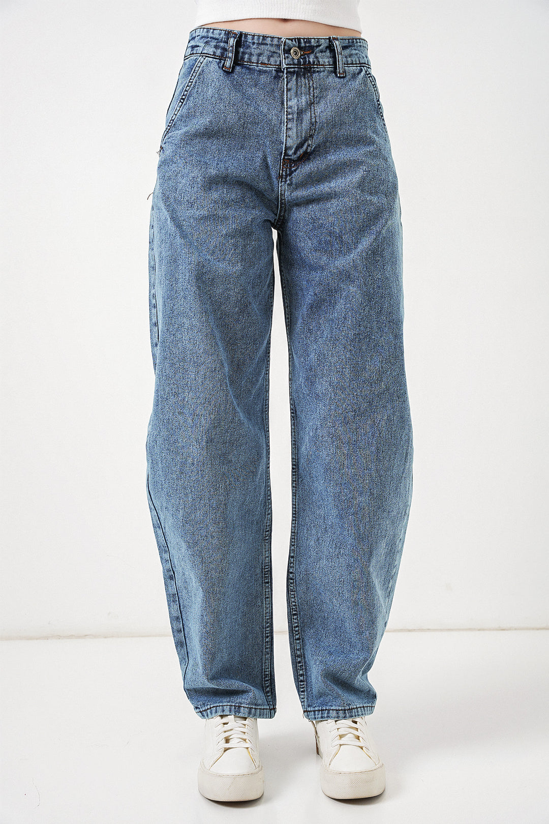 Bigdart Pantalon en jean baggy taille haute femme 6689 - Bleu