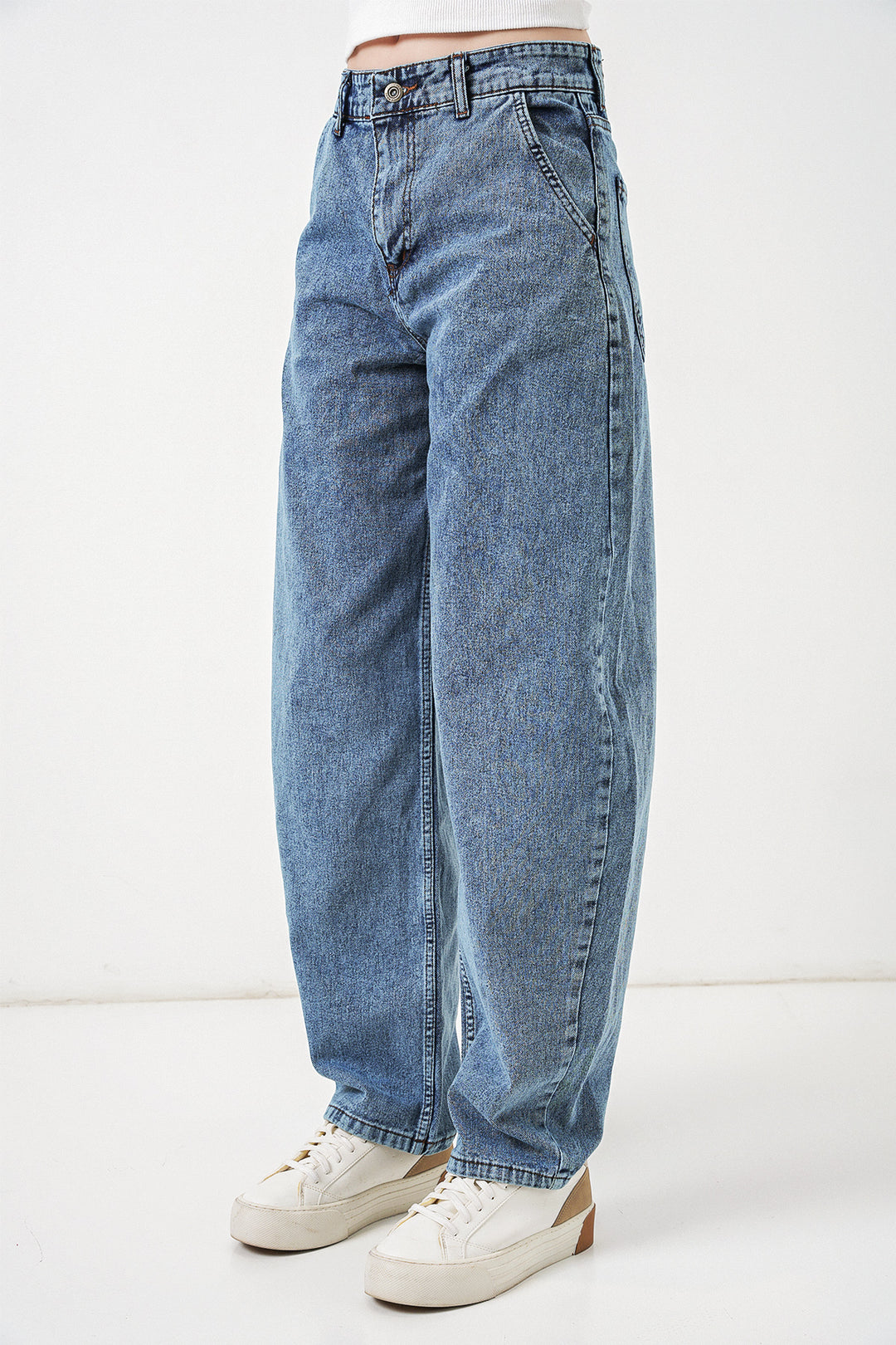 Bigdart Pantalon en jean baggy taille haute femme 6689 - Bleu