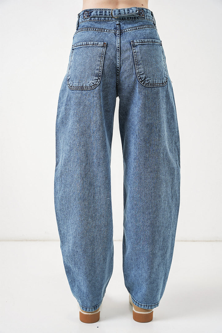Bigdart Pantalon en jean baggy taille haute femme 6689 - Bleu