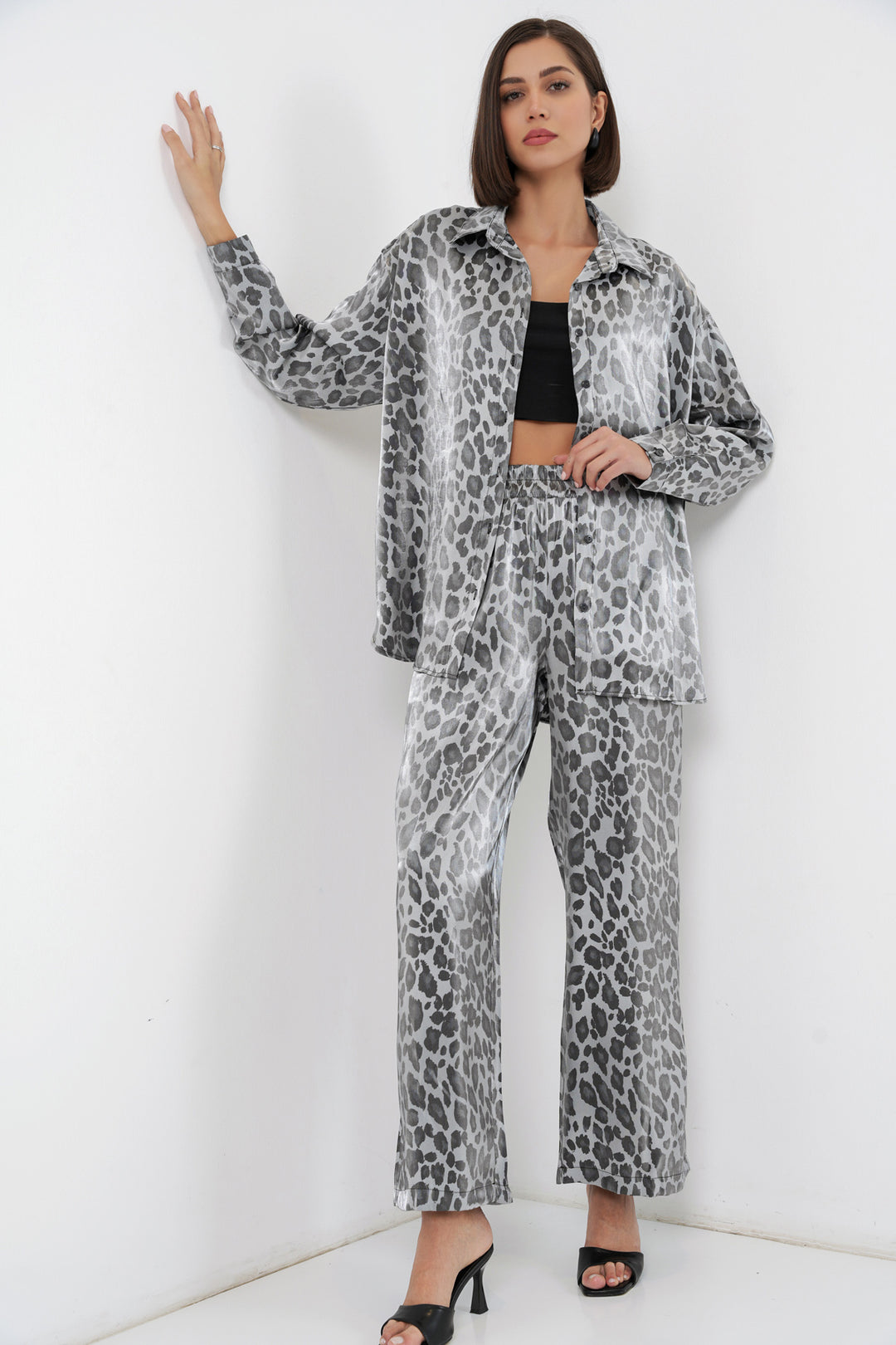 Bigdart 6699 Ensemble Haut Bas Imprimé Léopard - Gris