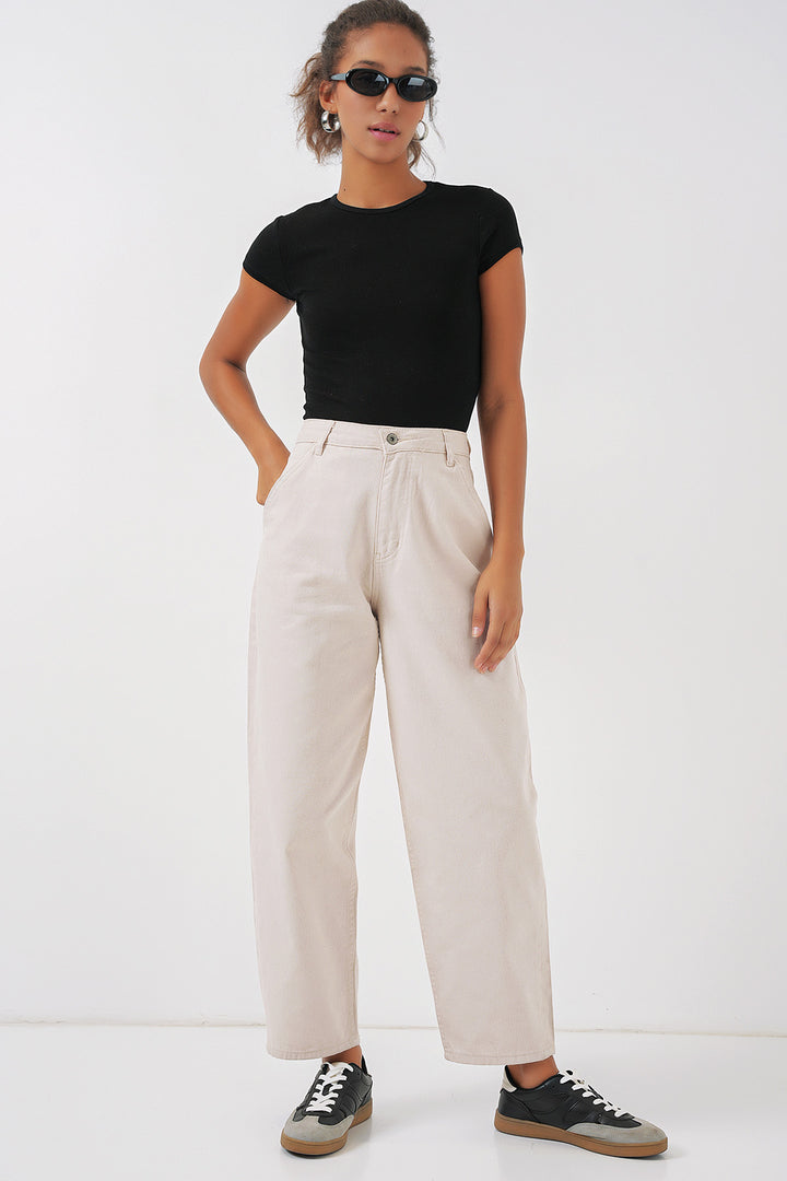 Bigdart 6703 Pantalon en jean taille haute - Écru