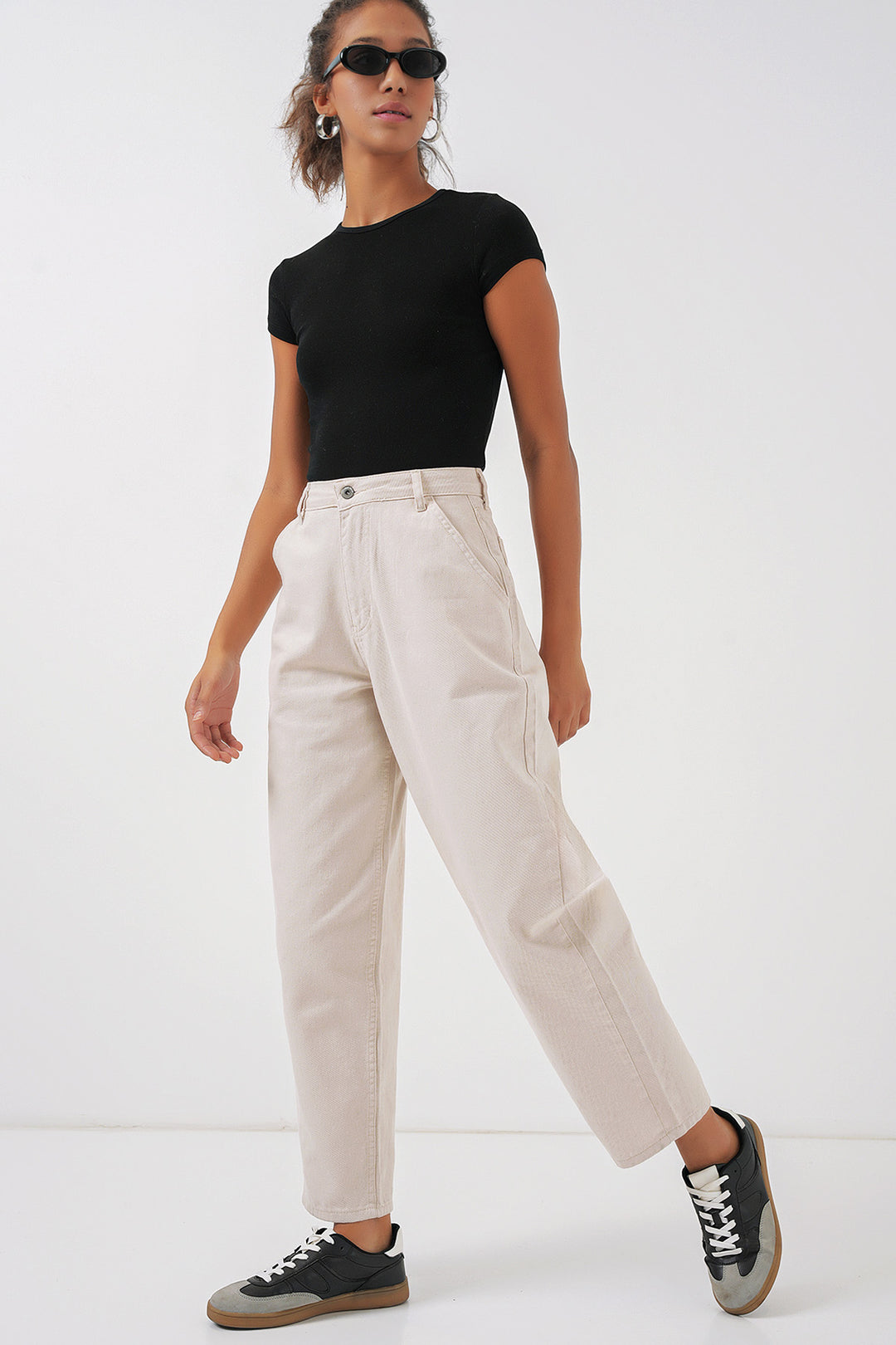Bigdart 6703 Pantalon en jean taille haute - Écru