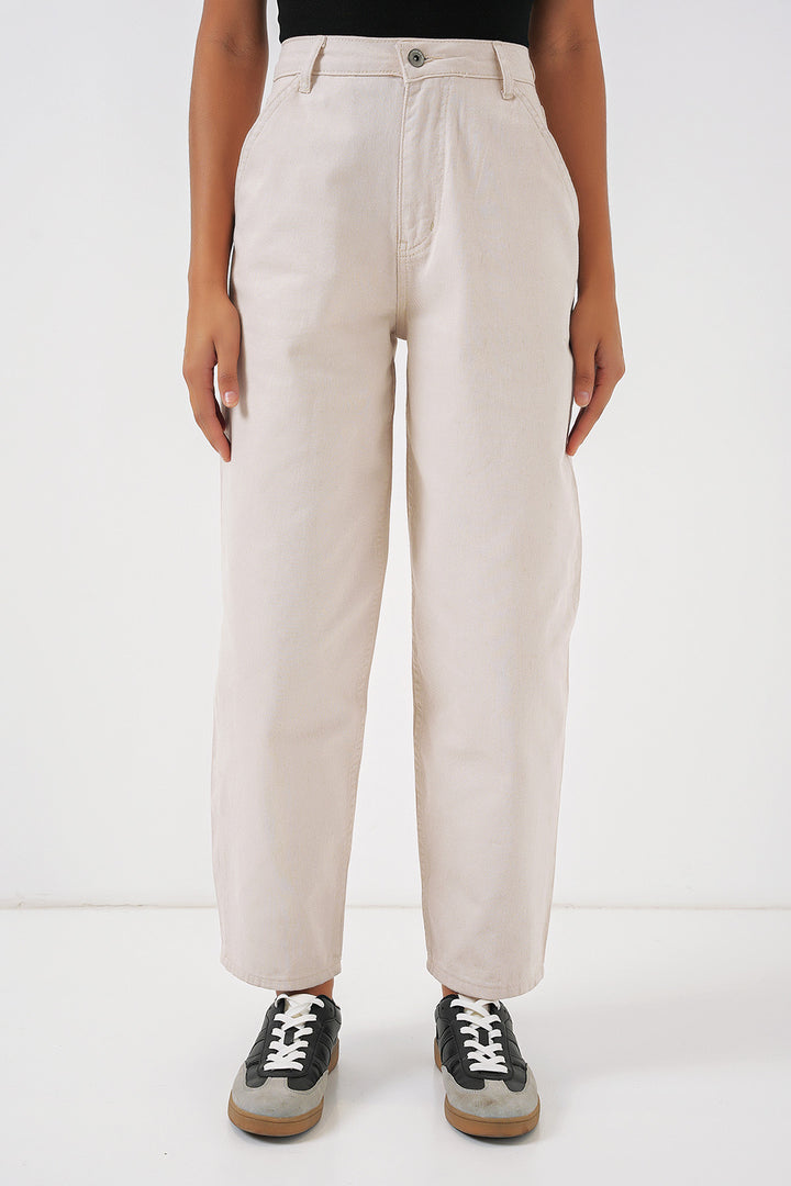 Bigdart 6703 Pantalon en jean taille haute - Écru