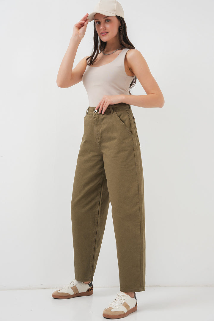 Bigdart Pantalon en jean taille haute 6703 - Kaki