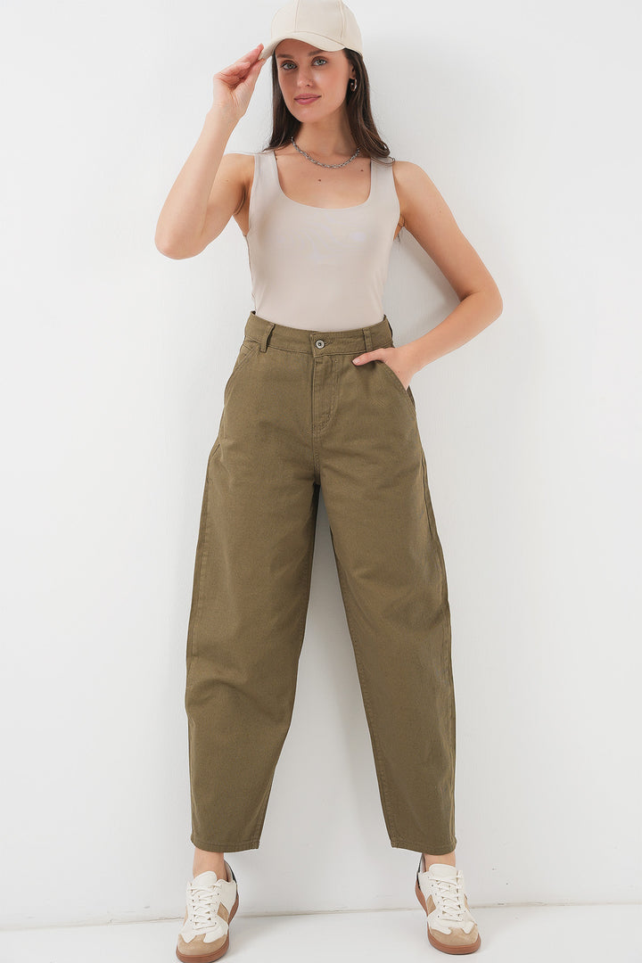 Bigdart Pantalon en jean taille haute 6703 - Kaki