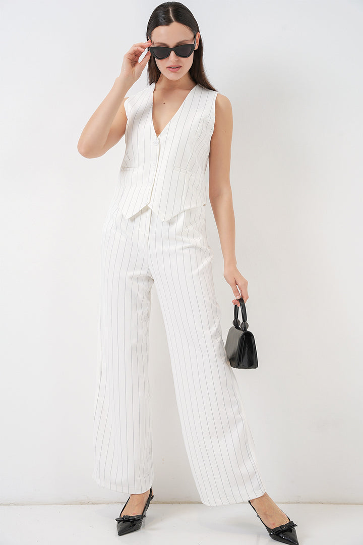 Bigdart 6709 Ensemble de pantalon et gilet pour femmes - Blanc cassé