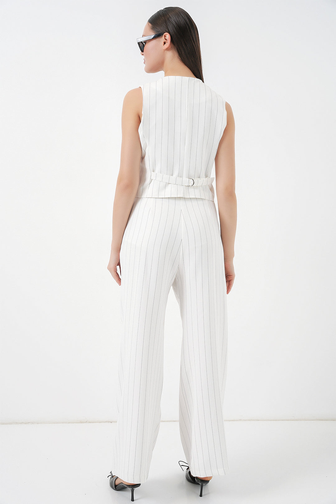 Bigdart 6709 Ensemble de pantalon et gilet pour femmes - Blanc cassé