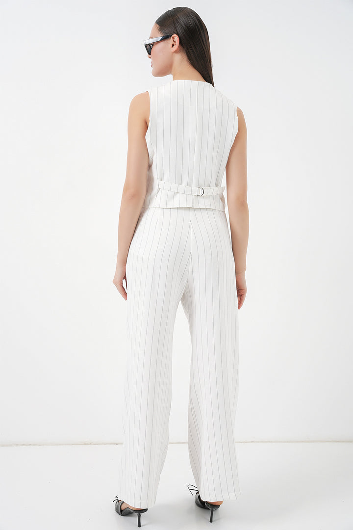 Bigdart 6709 Ensemble de pantalon et gilet pour femmes - Blanc cassé