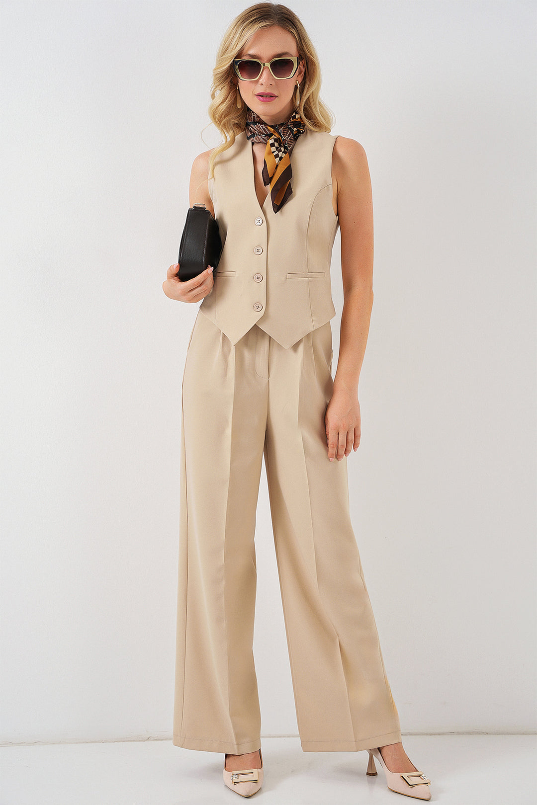Bigdart 6709 Ensemble pantalon gilet pour femmes - Beige