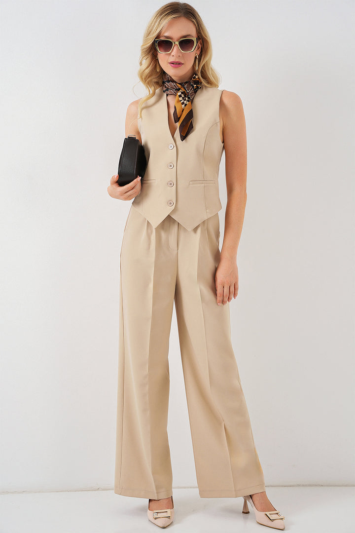 Bigdart 6709 Ensemble pantalon gilet pour femmes - Beige