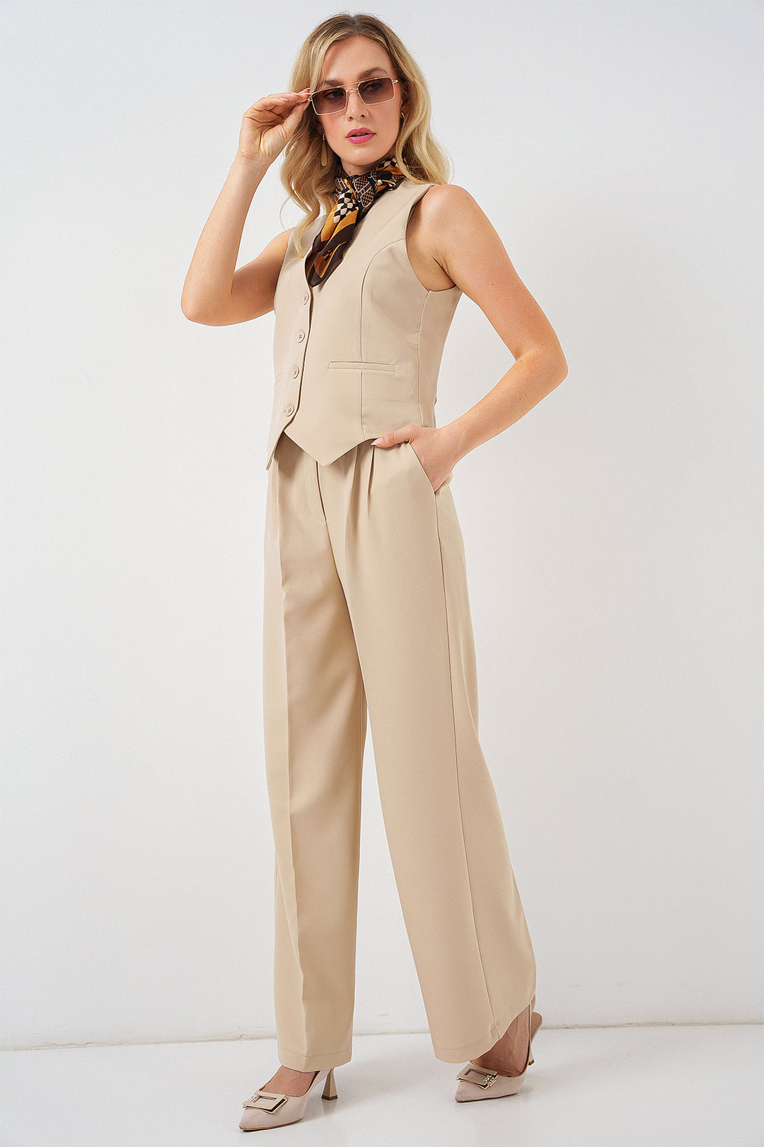 Bigdart 6709 Ensemble pantalon gilet pour femmes - Beige