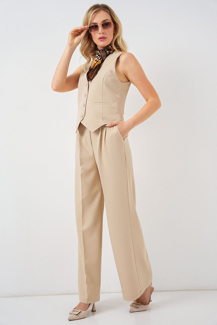 Bigdart 6709 Ensemble pantalon gilet pour femmes - Beige