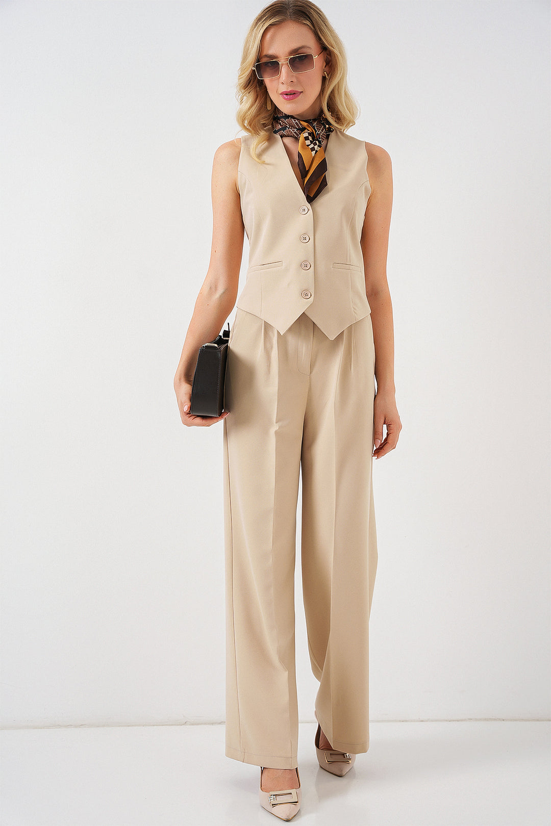Bigdart 6709 Ensemble pantalon gilet pour femmes - Beige