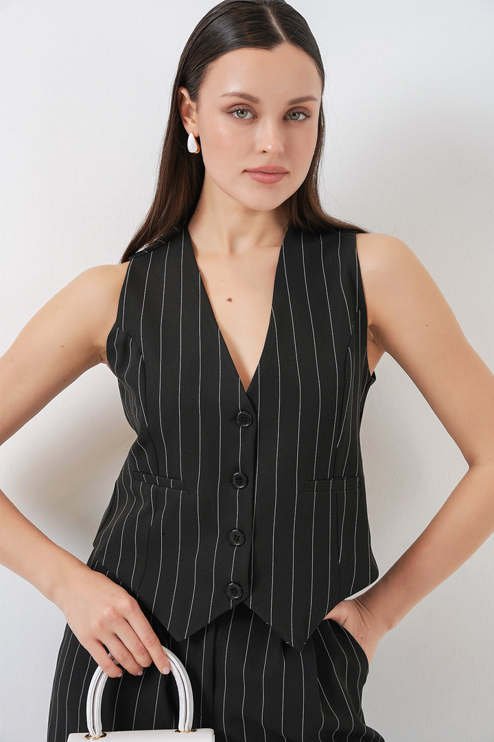 Bigdart 6709 Ensemble de pantalon et gilet pour femmes - Noir profond