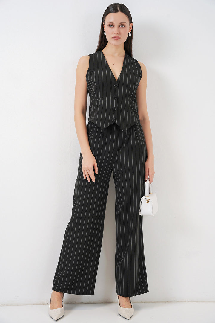 Bigdart 6709 Ensemble de pantalon et gilet pour femmes - Noir profond