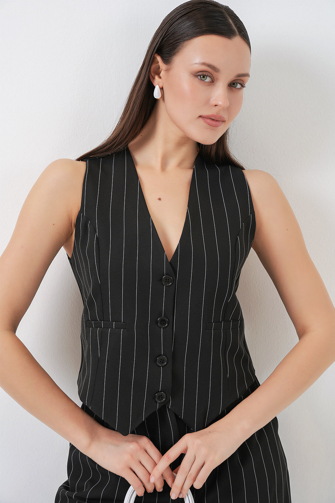Bigdart 6709 Ensemble de pantalon et gilet pour femmes - Noir profond