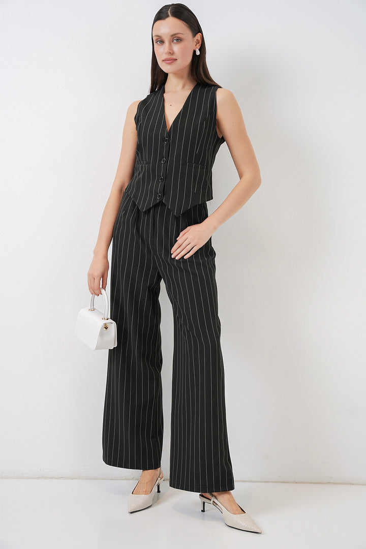 Bigdart 6709 Ensemble de pantalon et gilet pour femmes - Noir profond