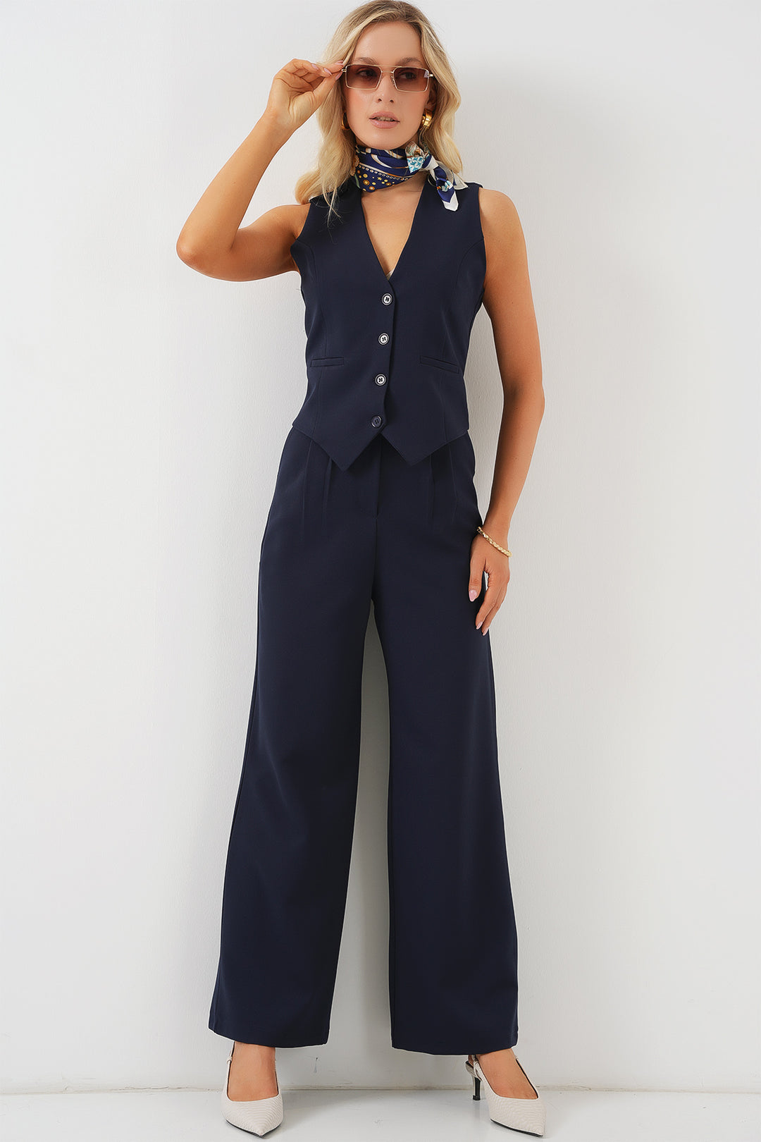 Bigdart 6709 Ensemble Pantalon Gilet Femme - Bleu marine