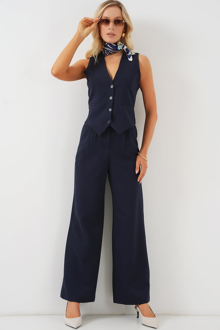 Bigdart 6709 Ensemble Pantalon Gilet Femme - Bleu marine