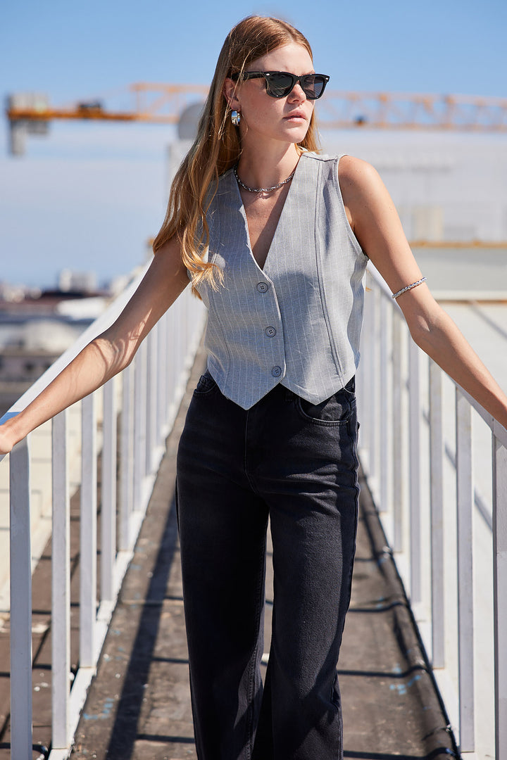 Bigdart 6794 Gilet en tissu rayé - Gris