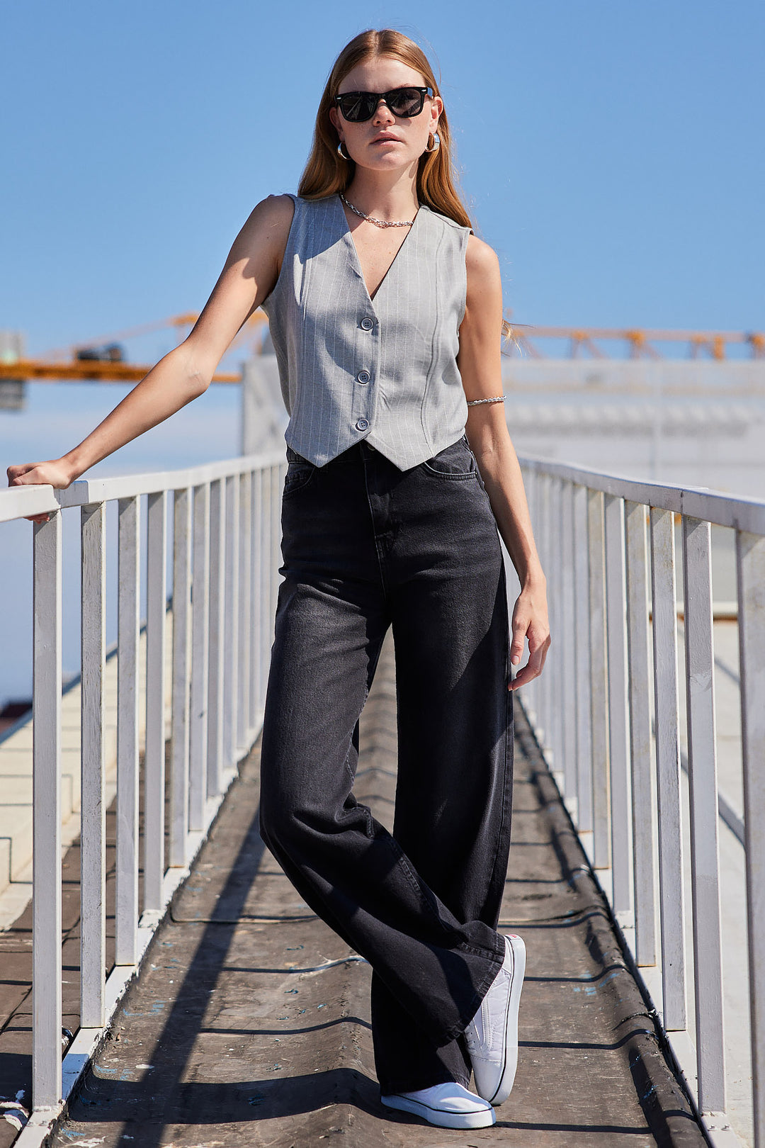 Bigdart 6794 Gilet en tissu rayé - Gris