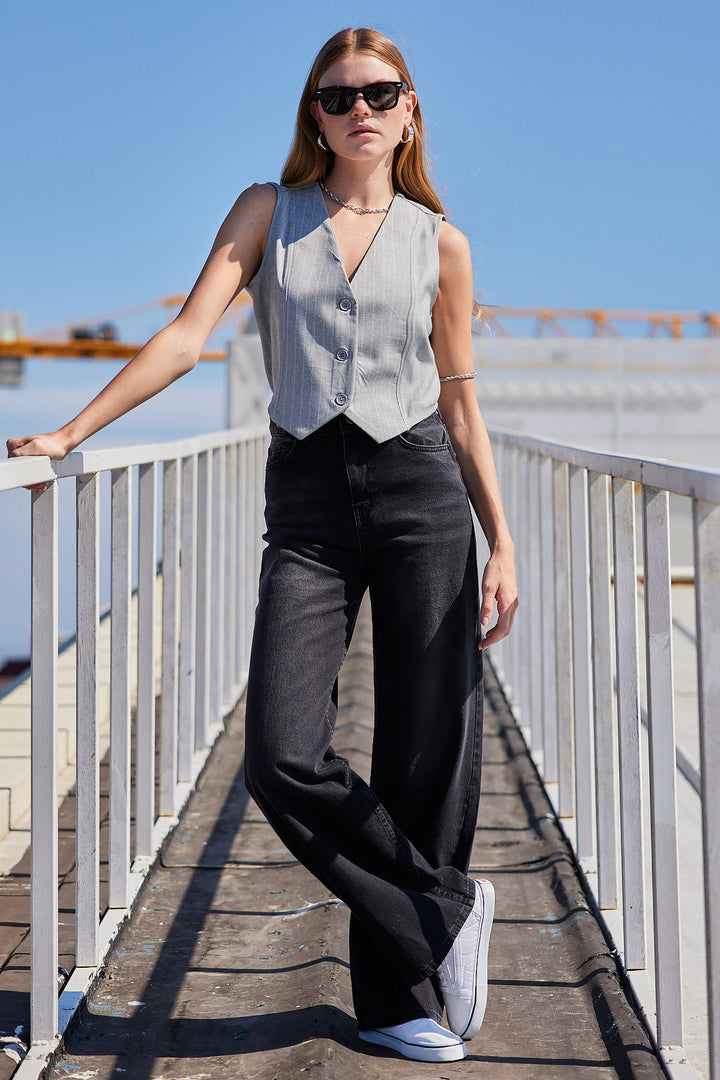 Bigdart 6794 Gilet en tissu rayé - Gris