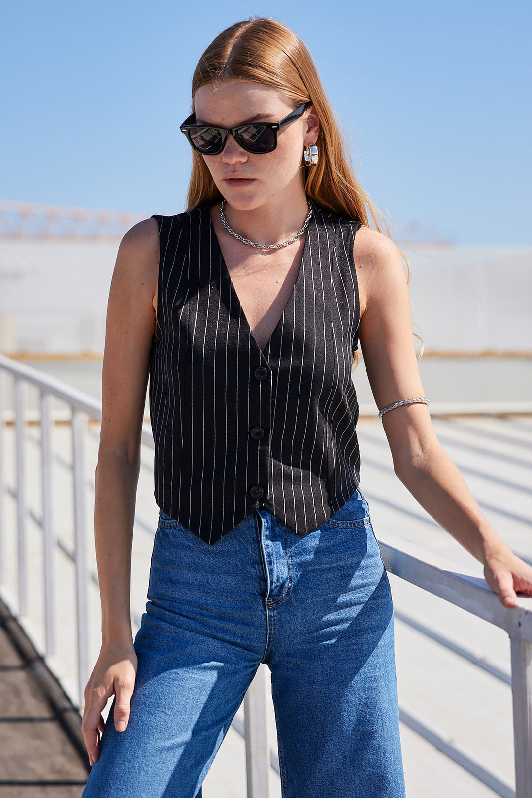 Bigdart 6794 Gilet en tissu rayé - Noir