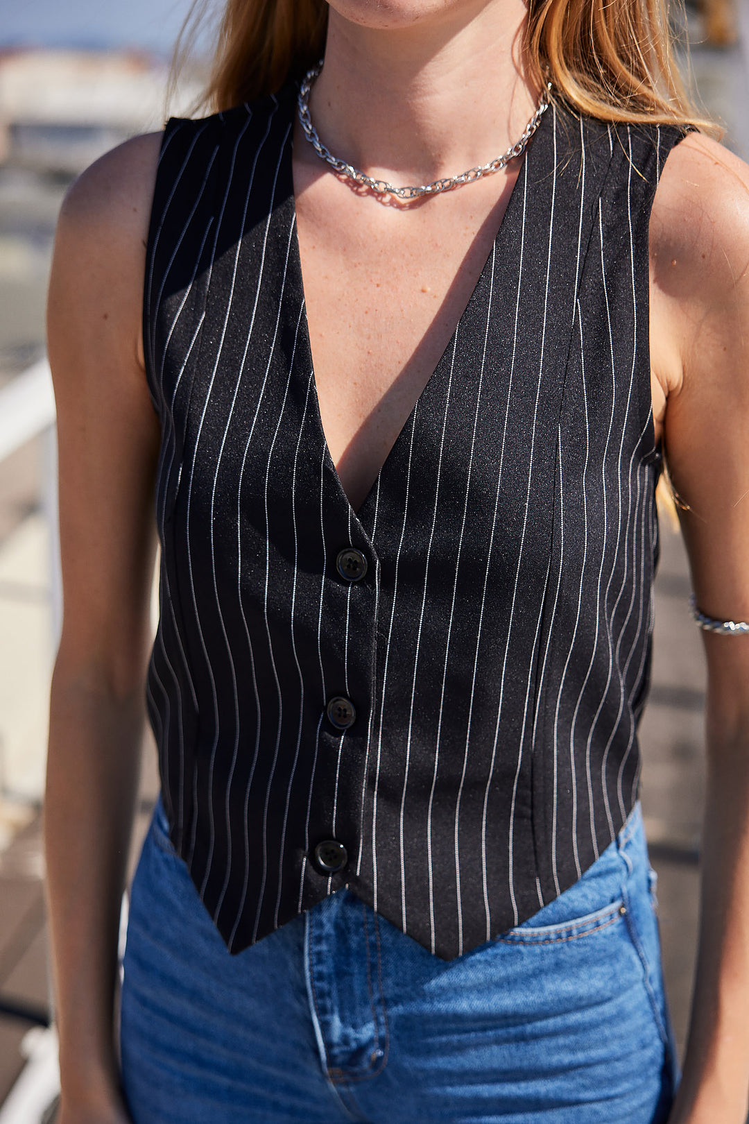Bigdart 6794 Gilet en tissu rayé - Noir
