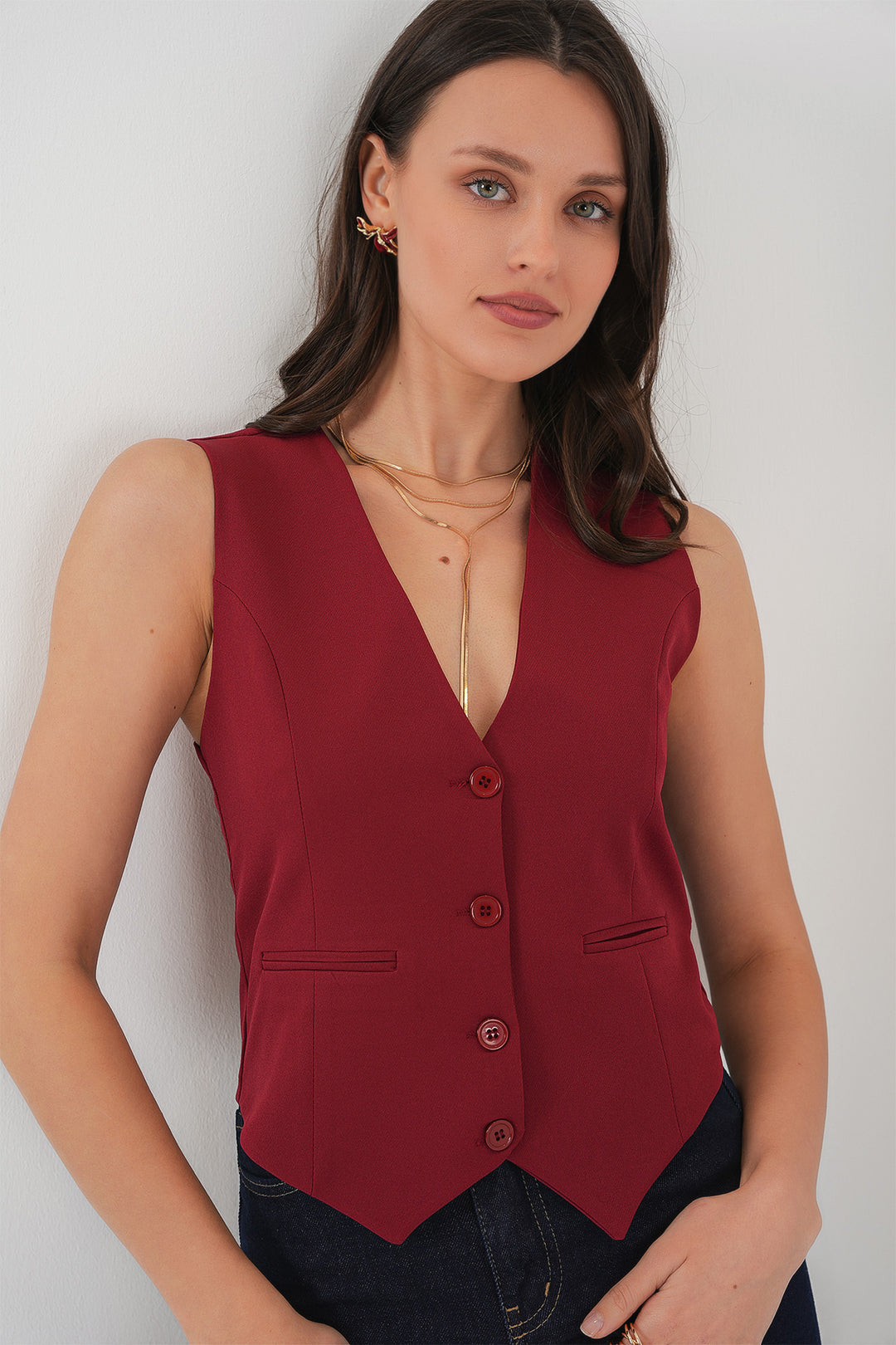 Bigdart 6796 Gilet court en tissu - Bordeaux